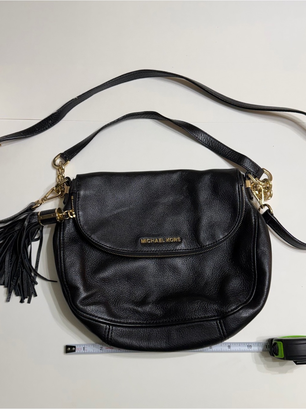 Michael Kors Black Pebble Leather Shoulder Bag with Tassel